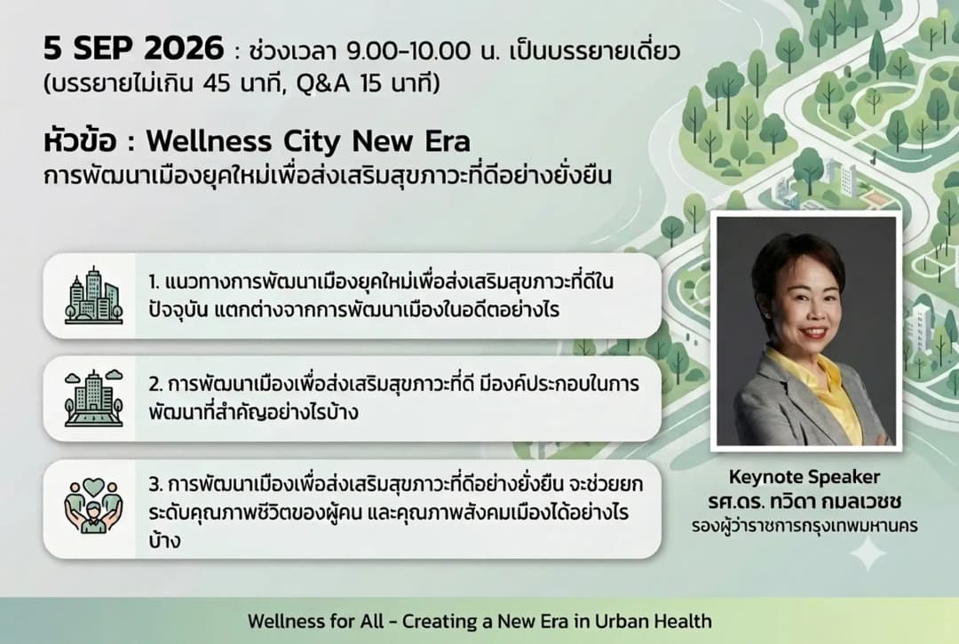 Wellness City New Era : การพัฒนาเมืองยุคใหม่เพื่อส่งเสริมสุขภาวะที่ดีอย่างยั่งยืน
