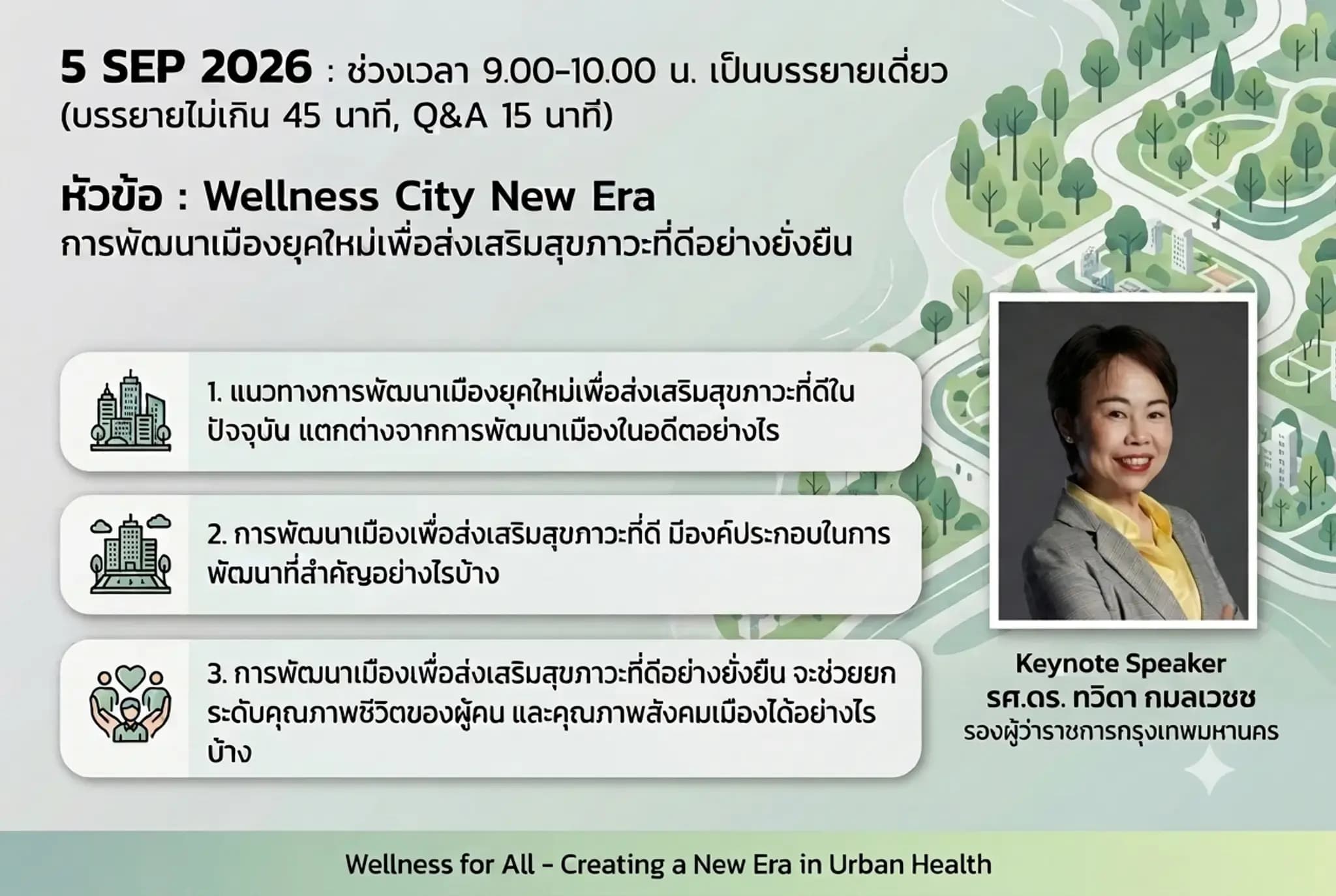 Wellness City New Era : การพัฒนาเมืองยุคใหม่เพื่อส่งเสริมสุขภาวะที่ดีอย่างยั่งยืน